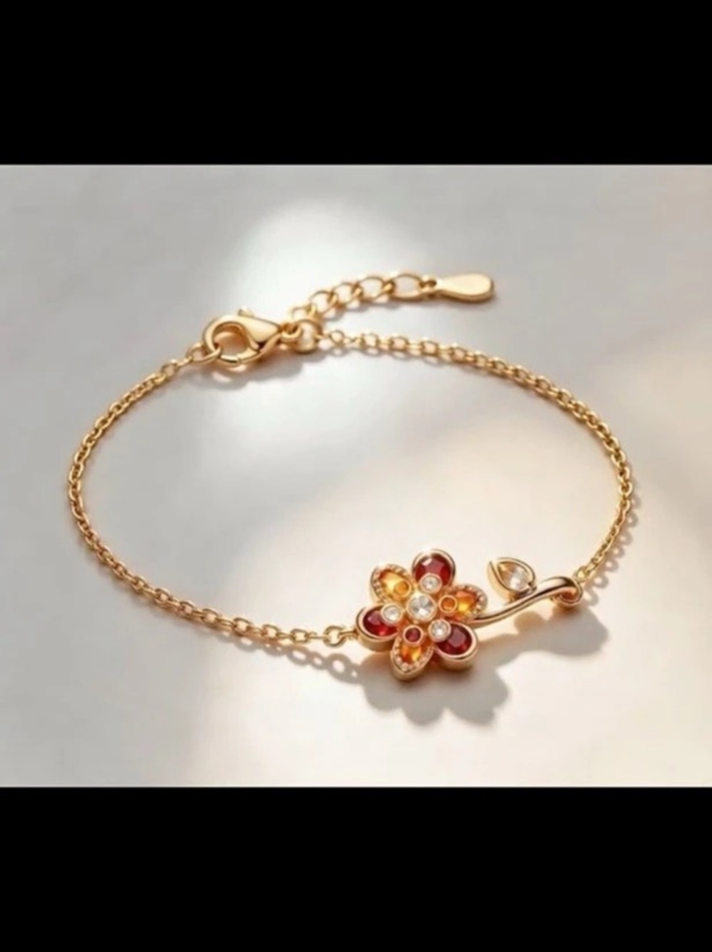 3D floral bracelet adjustable with 14kt gold plating #537